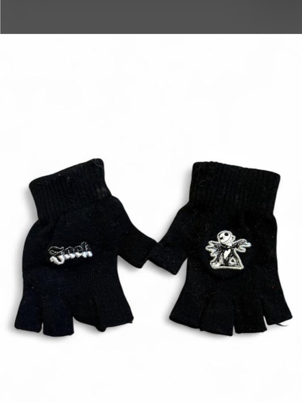 Nightmare before Christmas kids Black Fingerless Gloves with Silve